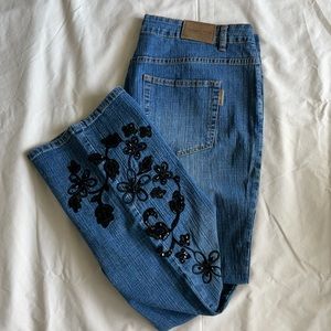Coldwater Creek Jeans w/ Black Floral Appliqué 18W